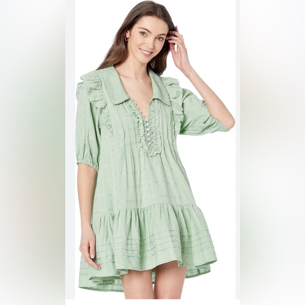 Free People Light Green Ruffled Mini Dress